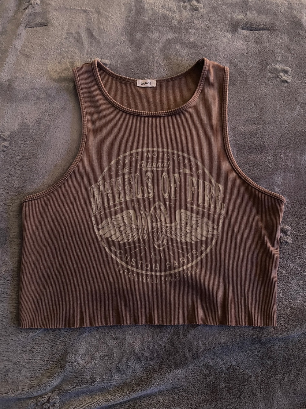 Garage Brown Ribbed Tank Top with Vintage Wings Graphic